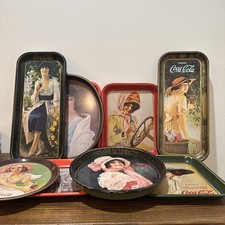 Vintage Coca Cola Metal Serving Trays Lot of 9 Victorian Ladies + Advertising picture