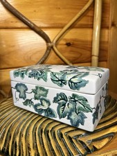 Vintage Hand Painted Porcelain Trinket Box Large Ivy Leaf picture