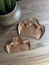 Antique 1920s Copper Manning & Bowman Noveau Silent Butler Dust Pan Set Of 2 picture