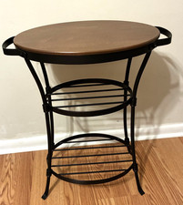 Longaberger Foundry Oval Wrought Iron Table Beverage Tub Stand Wood Top Shelves picture