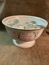 Vintage HALL China/porcelain Old crow liquor Punchbowl ladle cups set 12 Pieces picture