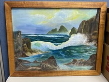 Gorgeous Vintage Hawaiian Oil Painting Framed In Solid Curly Koa Frame 20 X 26. picture