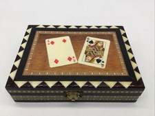 Vintage Laguna Spanish Inlaid Wooden Marquetry Double Deck Playing Cards Box picture