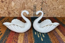 Pair Vintage Lenox Ivory Porcelain Swan Dishes Gold Trim (Set of 2) picture