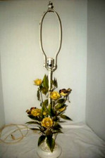 ITALIAN TOLE YELLOW ROSES BIRDS  LAMP HOLLYWOOD REGENCY 1960s LUSH RARE MCM picture
