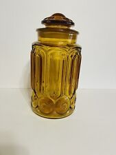 VTG 1960s L.E. Smith Amber Noon & Stars Canister W/Lid 11-3/4” Tall picture