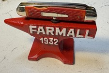 Farmall 1932 Cast Iron Mini Anvil Pocket Knife Display Decor Raised Letters picture