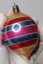 VTG pre WWII Glass Pictured Large Color Striped DROP Christmas Ornament HEIM #2 picture