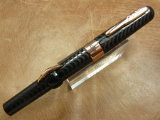 CONKLIN MARK TWAIN CRESCENT FOUNTAIN PEN BLACK CHASED /GOLD TRIM MEDIUM NIB picture