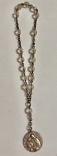 Vintage Catholic Rosary Chaplet Sterling Silver Medal Faceted Glass Beads 50Yrs picture