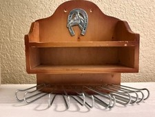 Vintage Tie Holder Horse Metal Embellishments Drawer Tie Tack Wooden Wall Hanger picture