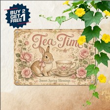 Cute Easter Bunny Hanging Door Wall Decor Metal Tin Sign 8x12 picture