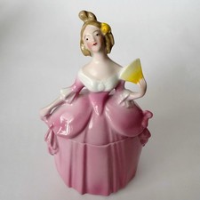 Antique E&R Germany Madame Pompadour Dresser Doll Pink Powder Trinket Box picture