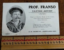 1912 Tattoo Artist Business Card Prof. Franso Portland Oregon  **RARE**   3x5