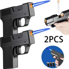 2x Unique Butane Cigarette LIGHTER & CASE Adjustable Jet Torch Flame Pistol Gun picture