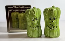 Vtg Anthropomorphic Green Celery Stalk Salt Pepper Shakers Artmark Japan NIB picture