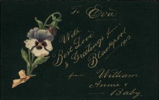 Blackpool Handmade Greeting Pasted Flowers Fine Handwriting c1912 Postcard picture