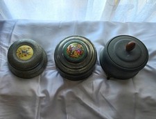 Lot of 3 Vintage Spun Aluminum Musical Powder Boxes – For Parts or Restoration picture
