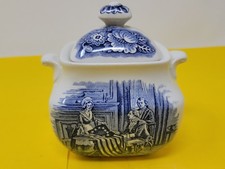 Vintage Liberty Blue Betsy Ross American Flag Colonial Lidded Trinket Dish picture