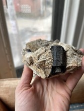 Huge Black Tourmaline Schorl Crystal In Matrix Maine Locality 6โ Feldspar Quartz picture