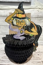 Beistle Halloween Witch with Honeycomb Cauldron, Die Cut MCM Vintage  picture