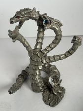 Vintage Sunglo DeNicolo Hydra Pewter Dragon 1991 Four Heads Crystal Figurine picture