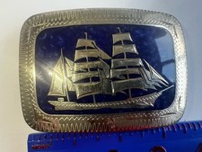 Nice Vintage Johnson & Held Hand Made Clipper Sailboat Inlay Belt Buckle picture