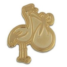 STORK WITH  NEW BABY COMING BEING DELIVERED  BAG GOLD PIN picture