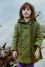 c1970's Kodachrome 35mm Slide, Girl in Corduroy Coat, Rocky Landscape mid 1970s picture