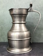 Vintage 94% Pewter Lidded Pitcher Flagon 8.5in Hinged Lid 2.27 lb picture