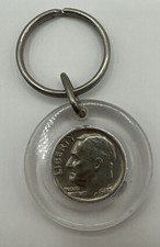 vintage 1986 Dime savings bank keychain key chain round plastic disc ring picture