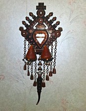 Vintage Polish Folk Art Parzenica Spinka Copper Wall Hanging Candle Holder 1970s picture