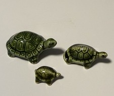 Vintage Set of 3 Green Ceramic Turtle Figurines, Made in Japan MCM picture