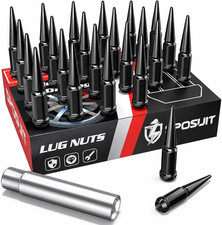 24 Pcs M14X1.5 7 Spline Spike Black Lug Nuts for Chevy, GMC, Ford picture