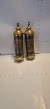 SET OF TWO ANTIQUE ORNATE ENGRAVED BRASS GRANDFATHER CLOCK WEIGHTS 9 LBS EA. picture