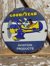 VINTAGE GOODYEAR PORCELAIN SIGN DISNEY MICKEY MOUSE CARTOON AVIATION PLANE TIRE picture