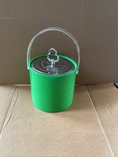 VTG Georges Briard GREEN Vinyl Ice Bucket 1970s Mid Century Barware Retro Round picture
