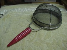 Vintage BIG Strainer/Sifter Kitchen Utensil ANDROCK bullet SHINY RED Bakelite picture