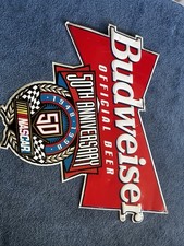 VTG 1948-1998 Budweiser NASCAR 50th Anniversary Metal Sign Official Beer picture
