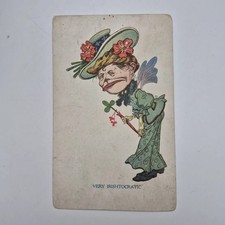 Antique 1912 Irish Comic Postcard Very Irishtocratic Caricature Lady Shamrock picture