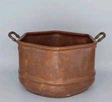 Antique 19thC Copper Pot Hand Hammered Dovetail Cramp Seam W/Green Patina picture