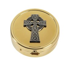 Brass Pyx With Embossed Celtic Cross Design-3/pk Christian Accessory Collectible picture