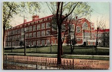 Toledo OH~Massive Scott High School~Wrought-Iron Fence~Budding Trees~1914 PC picture