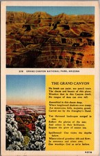 1939 Grand Canyon National Park Arizona Linen Postcard Poem Herz Publisher picture