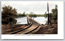 Moline Illinois Campbell's Island Dam Railroad Tracks Postcard picture