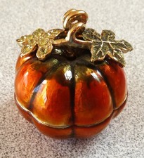 Vtg. Monet Orange Pumpkin Enameled Jeweled Trinket Box picture