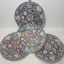 8 VTG Chinese Famille Noir Rose Mille Fleur Thousand Flowers Dinner Plates 10