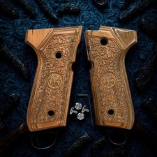Beretta 92FS Wood Grips Custom Engraved Rosewood 92 96 M9 Pistol Handle + Screws picture