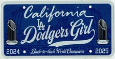 Los Angeles Dodgers Girl Baseball MLB Tribute Back To Back Champs License Plate picture