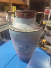 Antique 1911 Nippon Hand-Painted Porcelain Camel Desert Scene Vase – Green M-In- picture
